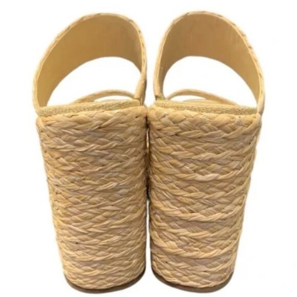 LARROUDE Pamela Wedge Natural Raffia Cushioned Slip-On Sandal Size 7 fits larger - Picture 3 of 11